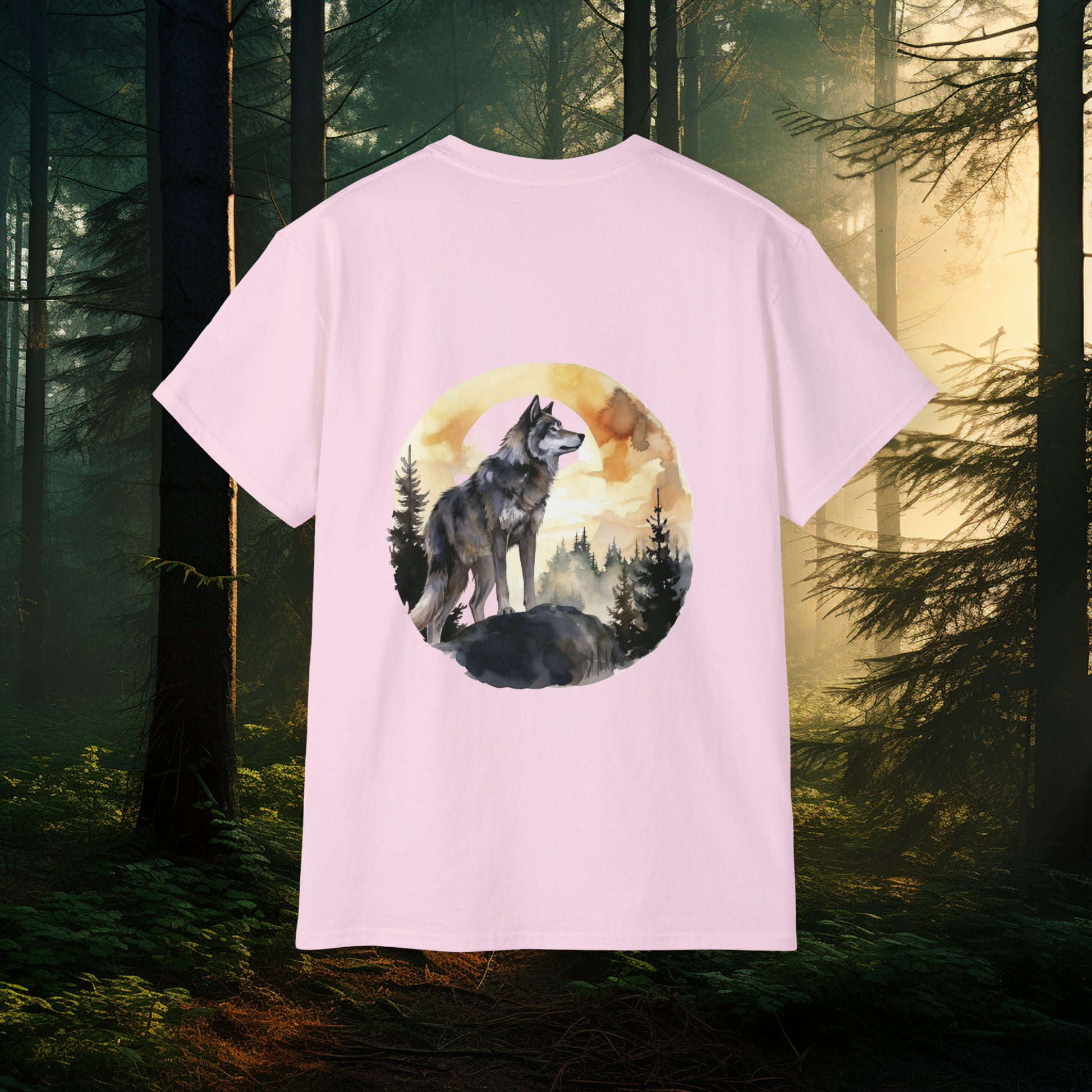 Unisex Ultra Cotton Tee with Melancholic Wolf design, Mythical Creatures Wolf Shirt, Wolves