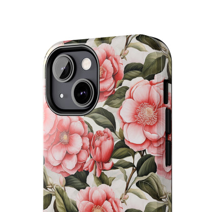 AI Camellias Flower Pattern Phone Case for iPhone - Lightweight, Impact Resistant, Wireless Charging Compatible