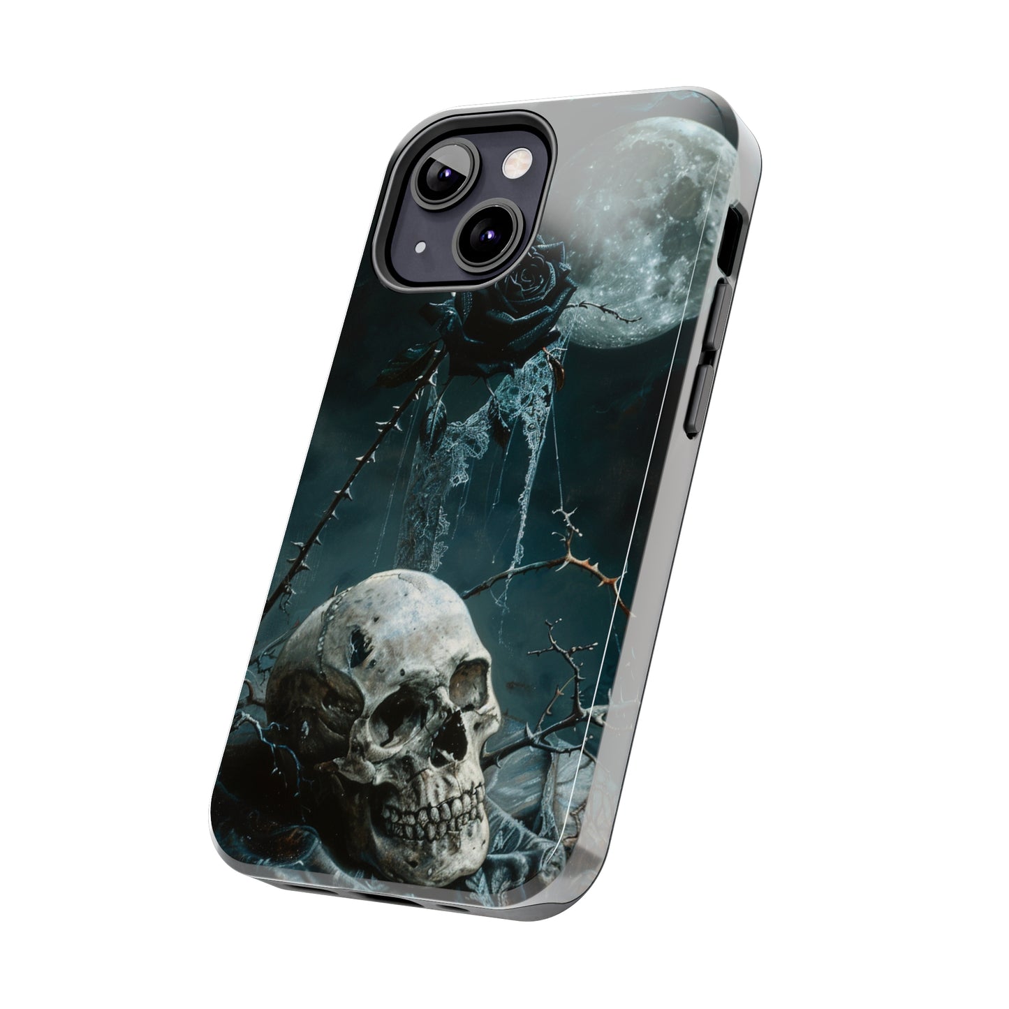 Gothic Skull and Black Rose Phone Case for iPhone - Lightweight, Impact Resistant, Wireless Charging Compatible