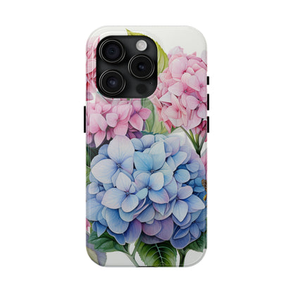 AI Hydrangeas Floral Pattern Phone Case for iPhone - Lightweight, Impact Resistant, Wireless Charging Compatible