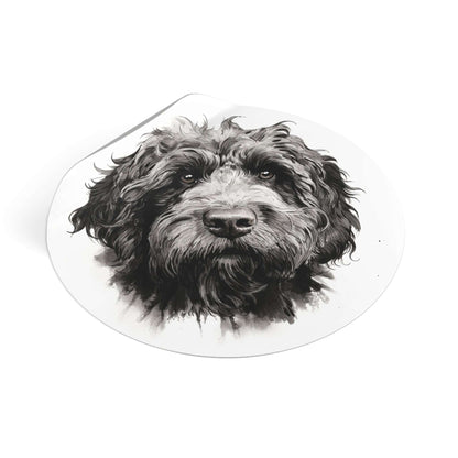 Round Vinyl Dog Sticker - Newfypoo, Labradoodle, Pet Decal