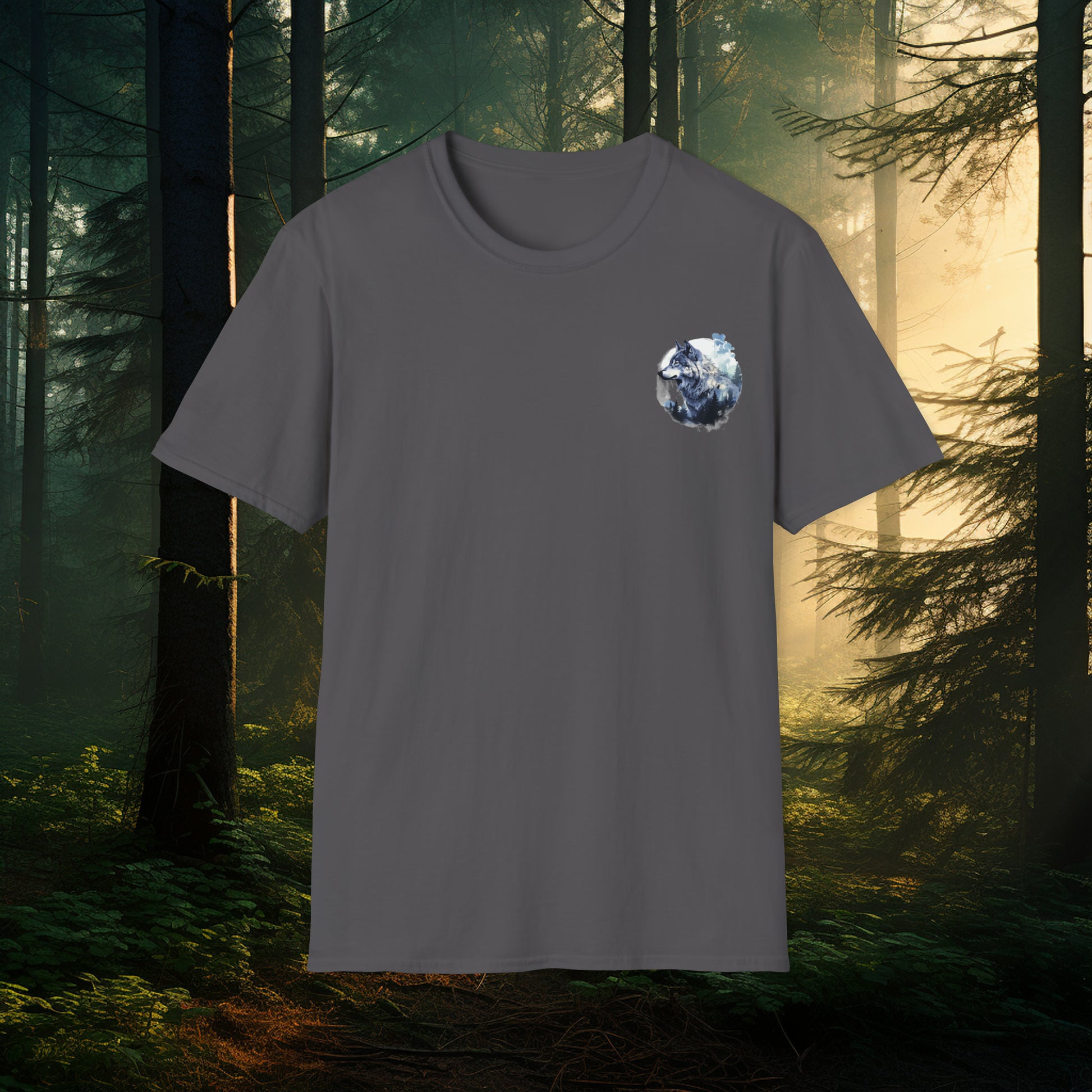 Unisex Mythical Creature Wolf tshirt with Dual Wolf Imagery: Wolf Tee, Wolf T-shirt, Wolf shirt