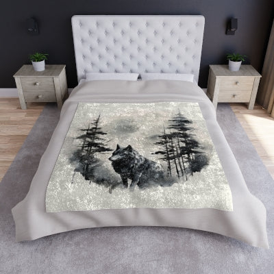 Crushed Velvet Wolf Blanket, Wolf Decor Wildlife Blanket. Nature Inspired Custom Blanket! Excellent Cabin Decor!!