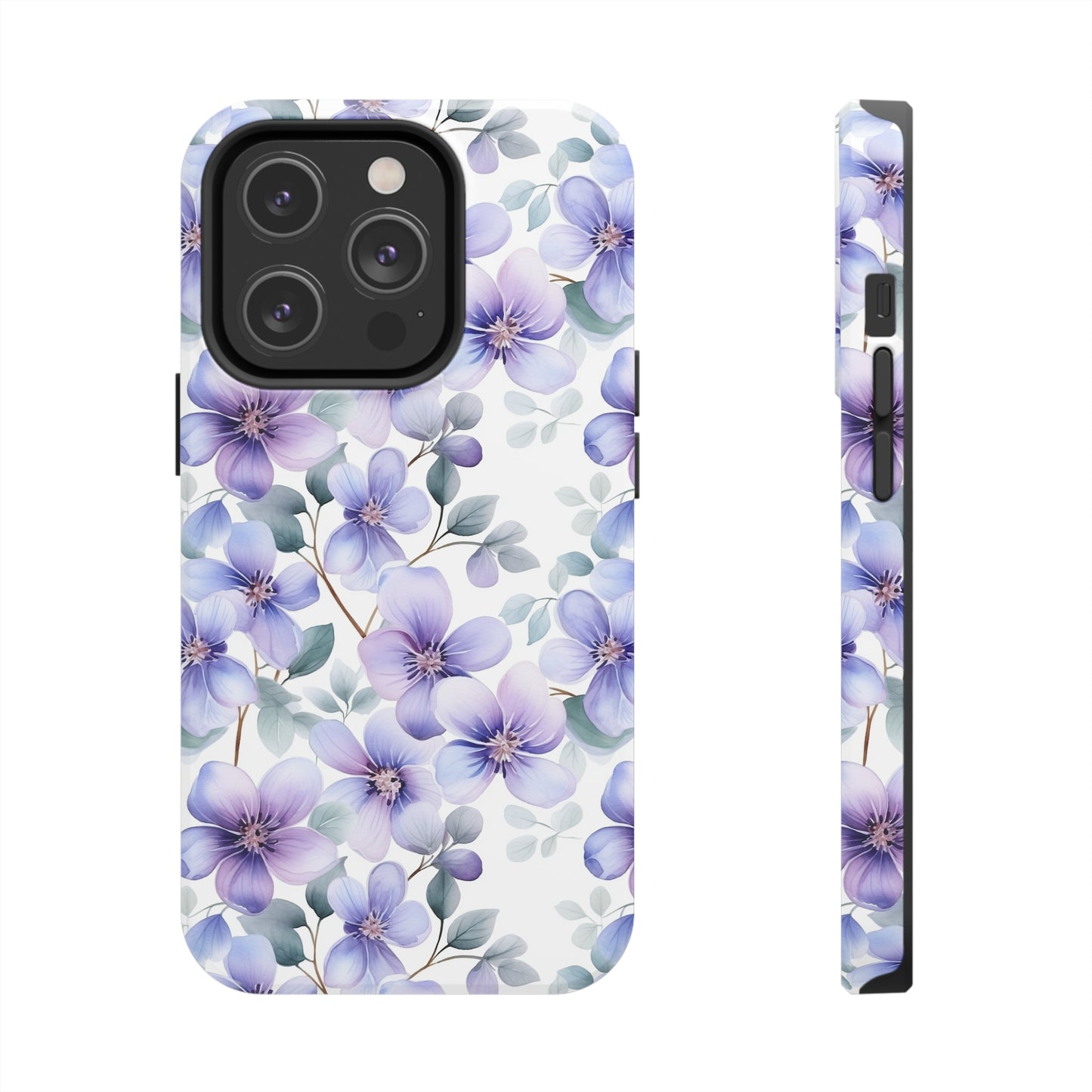 AI Violets Floral Pattern Phone Case for iPhone - Lightweight, Impact Resistant, Wireless Charging Compatible