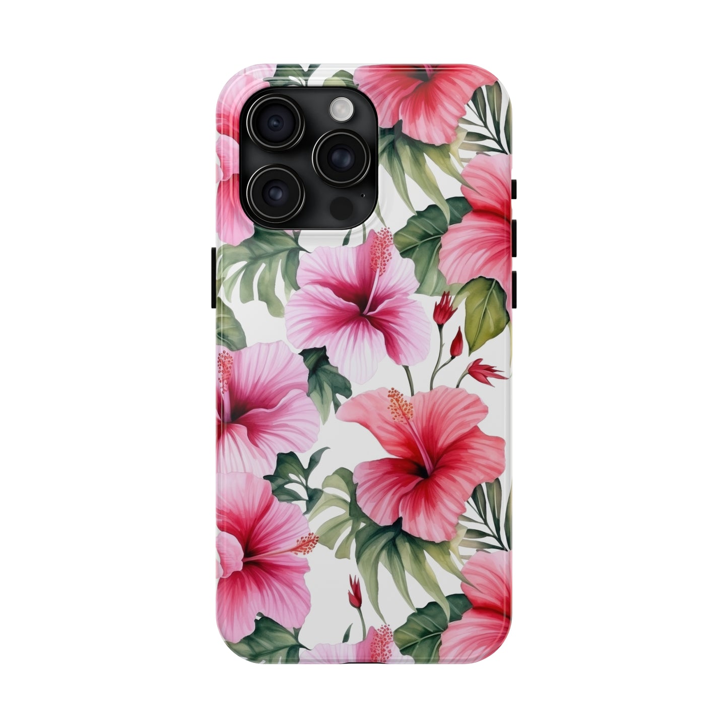 AI Pink Hibiscus Pattern Phone Case for iPhone - Lightweight, Impact Resistant, Wireless Charging Compatible-AI phone case-AI By AJ