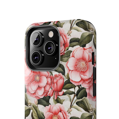 AI Camellias Flower Pattern Phone Case for iPhone - Lightweight, Impact Resistant, Wireless Charging Compatible