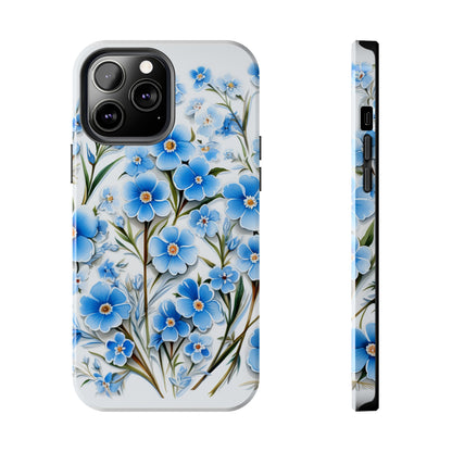 AI Forget Me Nots Flower Pattern Phone Case for iPhone - Lightweight, Impact Resistant, Wireless Charging Compatible