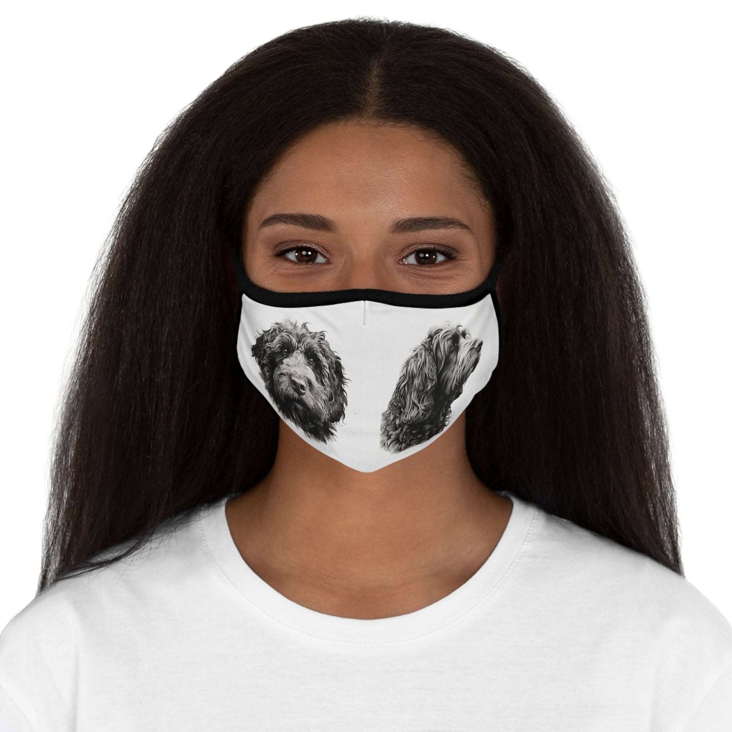 Fitted Polyester Face Mask with Dog Sketches - Dog Face Mask, reusable face mask, washable face mask.