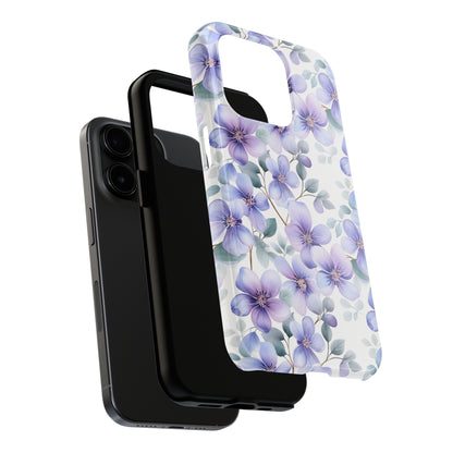 AI Violets Floral Pattern Phone Case for iPhone - Lightweight, Impact Resistant, Wireless Charging Compatible