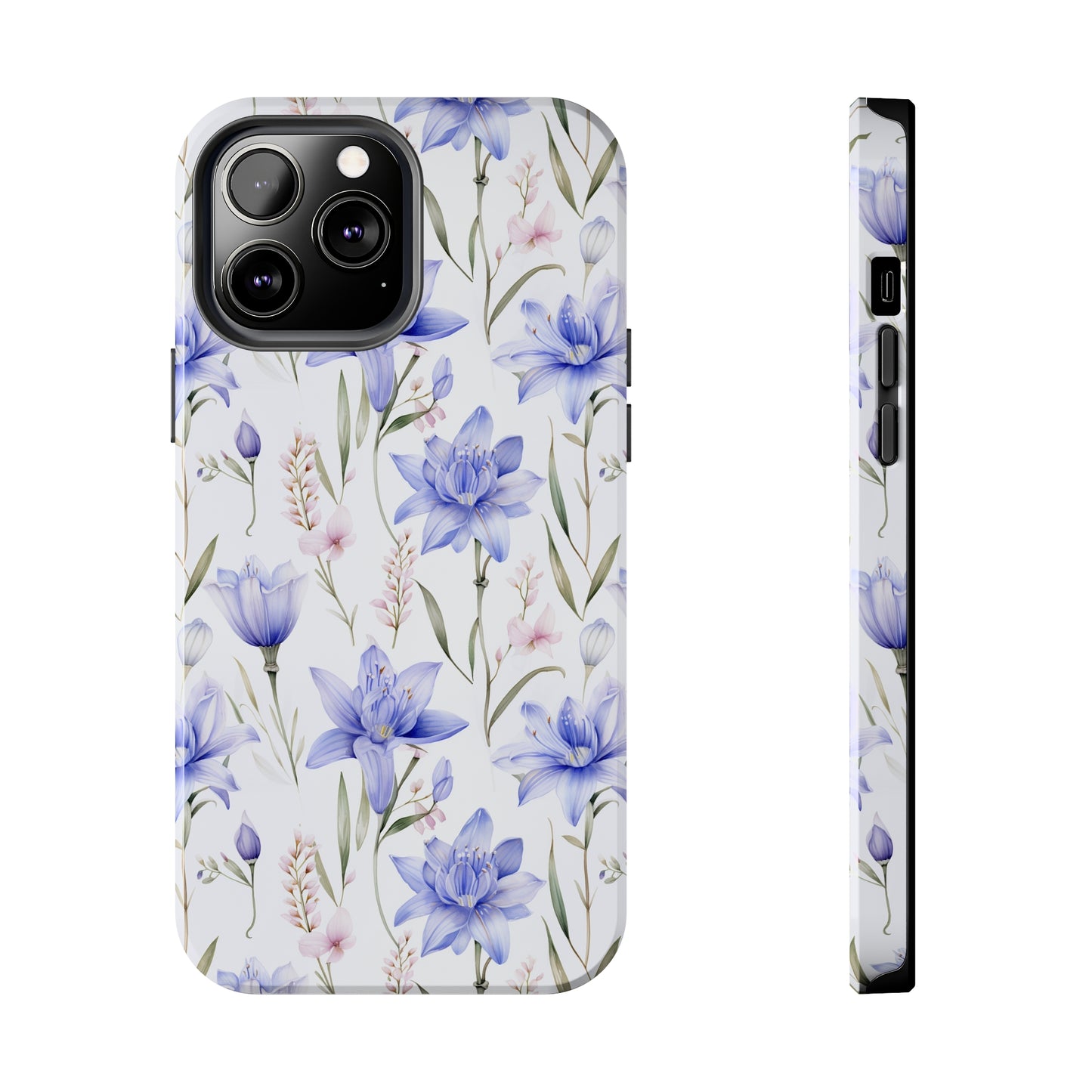 AI Bluebell Pattern Phone Case for iPhone - Lightweight, Impact Resistant, Wireless Charging Compatible