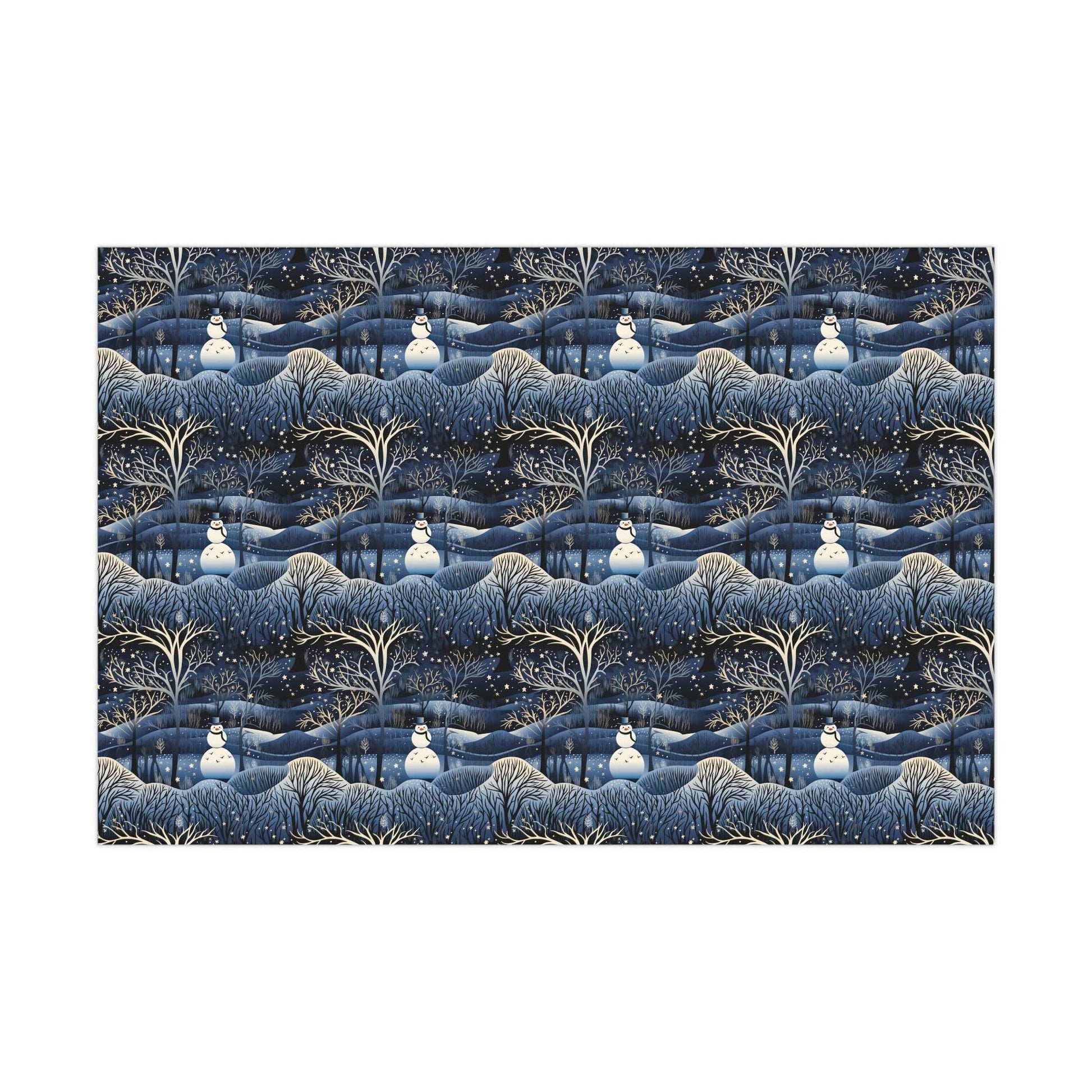 Satin Blue Snowman Wrapping Paper | Holiday wrapping paper | Snowman Gift Wrap