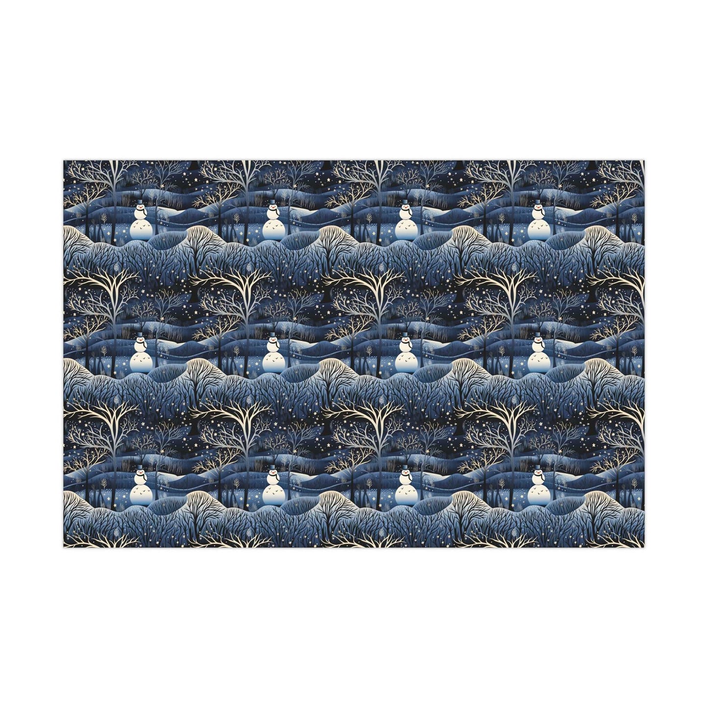 Satin Blue Snowman Wrapping Paper | Holiday wrapping paper | Snowman Gift Wrap