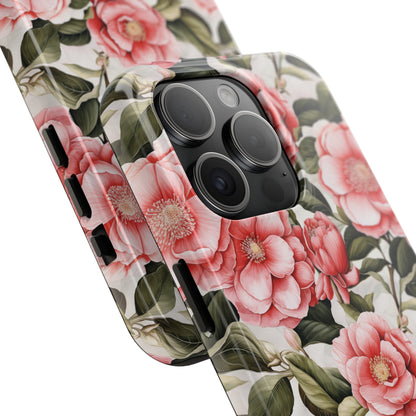 AI Camellias Flower Pattern Phone Case for iPhone - Lightweight, Impact Resistant, Wireless Charging Compatible