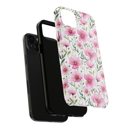 AI Cosmos Flower Pattern Phone Case for iPhone - Lightweight, Impact Resistant, Wireless Charging Compatible