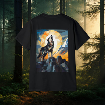 Unisex Abstract Cubist Wolf Howling at the Moon T-Shirt, Mythical Creatures Wolves for Wolf Lovers, Unique Wolf Gift