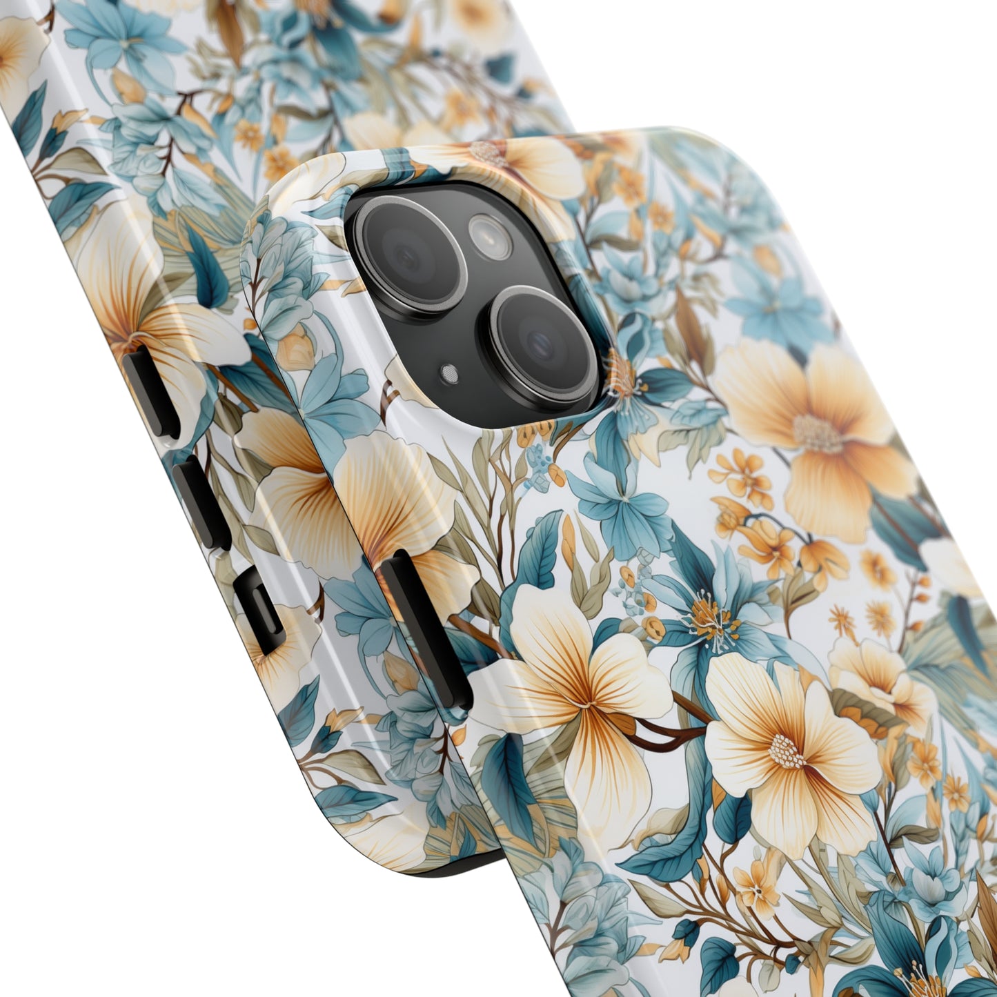 AI Magnolias Floral Pattern Phone Case for iPhone - Lightweight, Impact Resistant, Wireless Charging Compatible