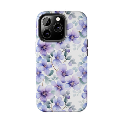 AI Violets Floral Pattern Phone Case for iPhone - Lightweight, Impact Resistant, Wireless Charging Compatible