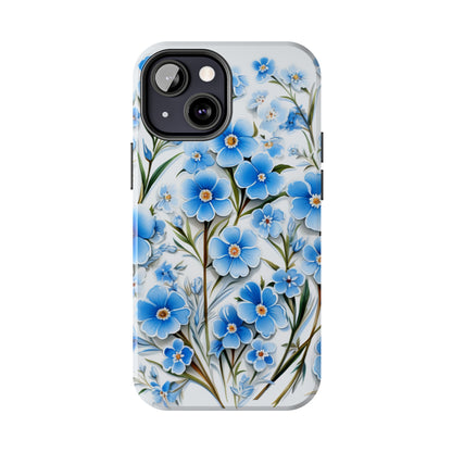 AI Forget Me Nots Flower Pattern Phone Case for iPhone - Lightweight, Impact Resistant, Wireless Charging Compatible