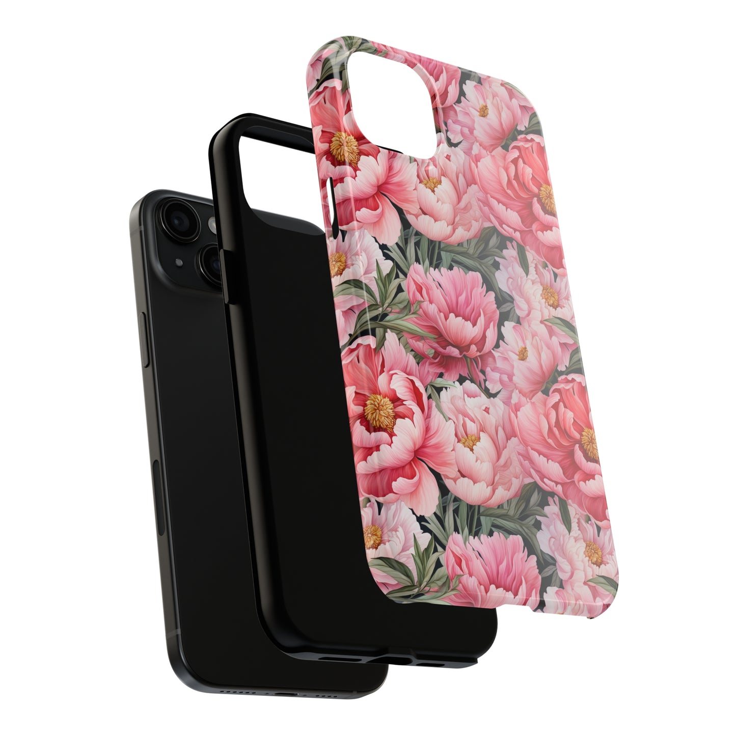 AI Peonies Floral Pattern Phone Case for iPhone - Lightweight, Impact Resistant, Wireless Charging Compatible