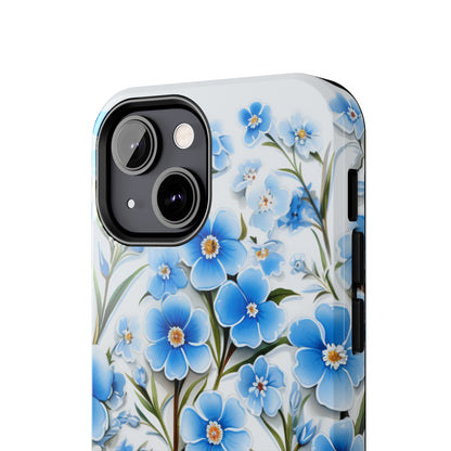 AI Forget Me Nots Flower Pattern Phone Case for iPhone - Lightweight, Impact Resistant, Wireless Charging Compatible