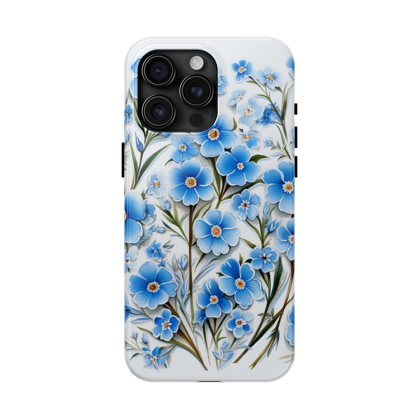 AI Forget Me Nots Flower Pattern Phone Case for iPhone - Lightweight, Impact Resistant, Wireless Charging Compatible