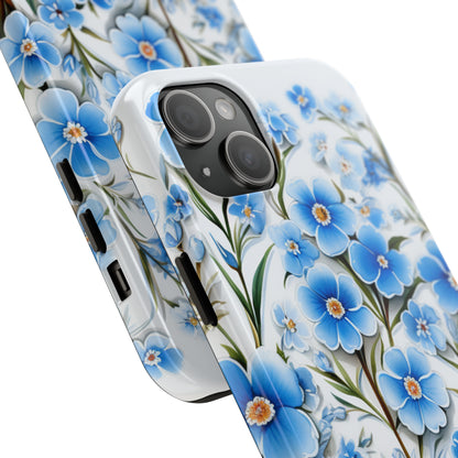 AI Forget Me Nots Flower Pattern Phone Case for iPhone - Lightweight, Impact Resistant, Wireless Charging Compatible