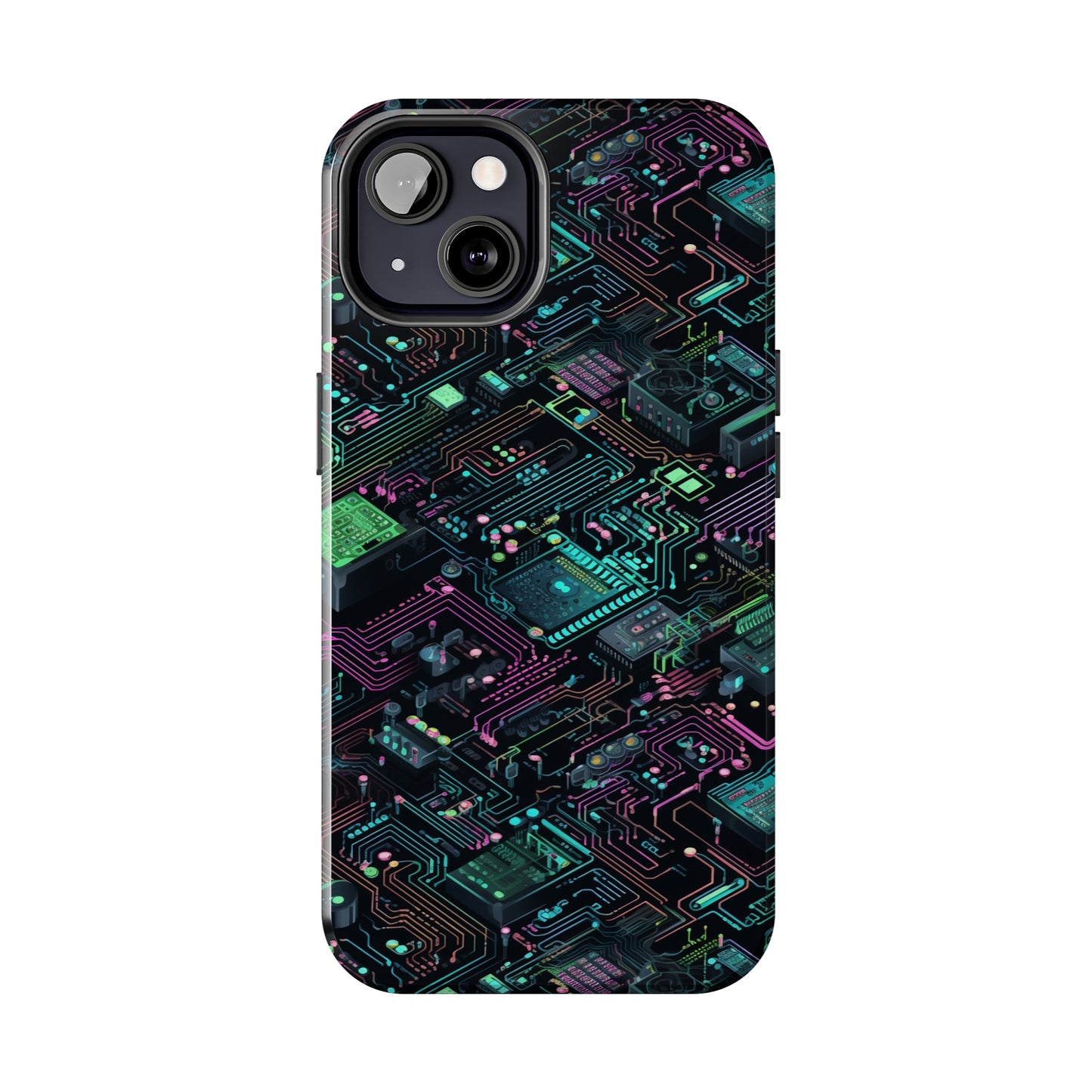 AI Retro Tech Pattern Phone Case for iPhone - Lightweight, Impact Resistant, Wireless Charging Compatible-AI phone case-AI By AJ