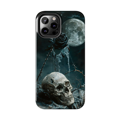 Gothic Skull and Black Rose Phone Case for iPhone - Lightweight, Impact Resistant, Wireless Charging Compatible