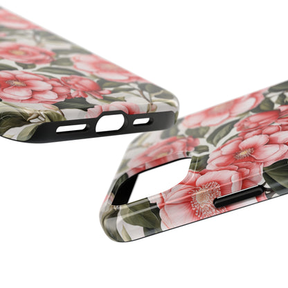 AI Camellias Flower Pattern Phone Case for iPhone - Lightweight, Impact Resistant, Wireless Charging Compatible