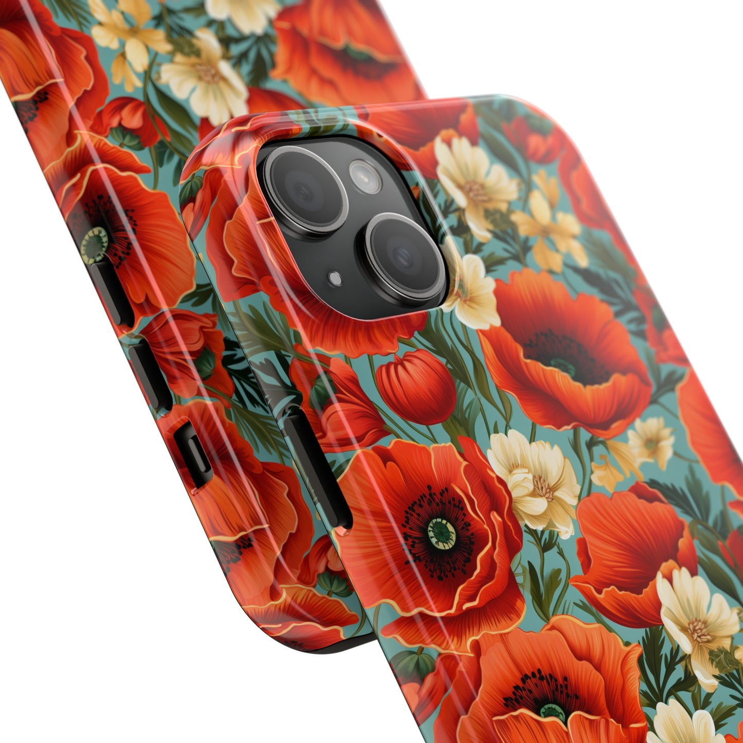 AI Poppies Floral Pattern Phone Case for iPhone - Lightweight, Impact Resistant, Wireless Charging Compatible