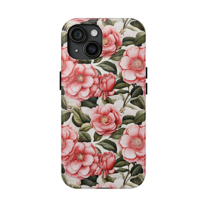 AI Camellias Flower Pattern Phone Case for iPhone - Lightweight, Impact Resistant, Wireless Charging Compatible