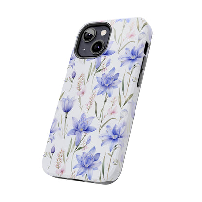 AI Bluebell Pattern Phone Case for iPhone - Lightweight, Impact Resistant, Wireless Charging Compatible