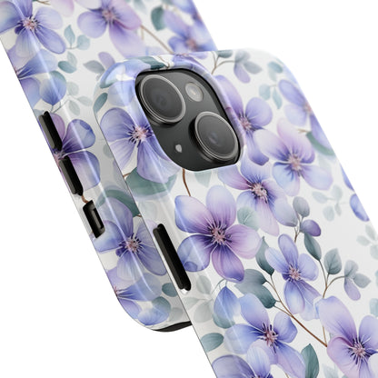 AI Violets Floral Pattern Phone Case for iPhone - Lightweight, Impact Resistant, Wireless Charging Compatible