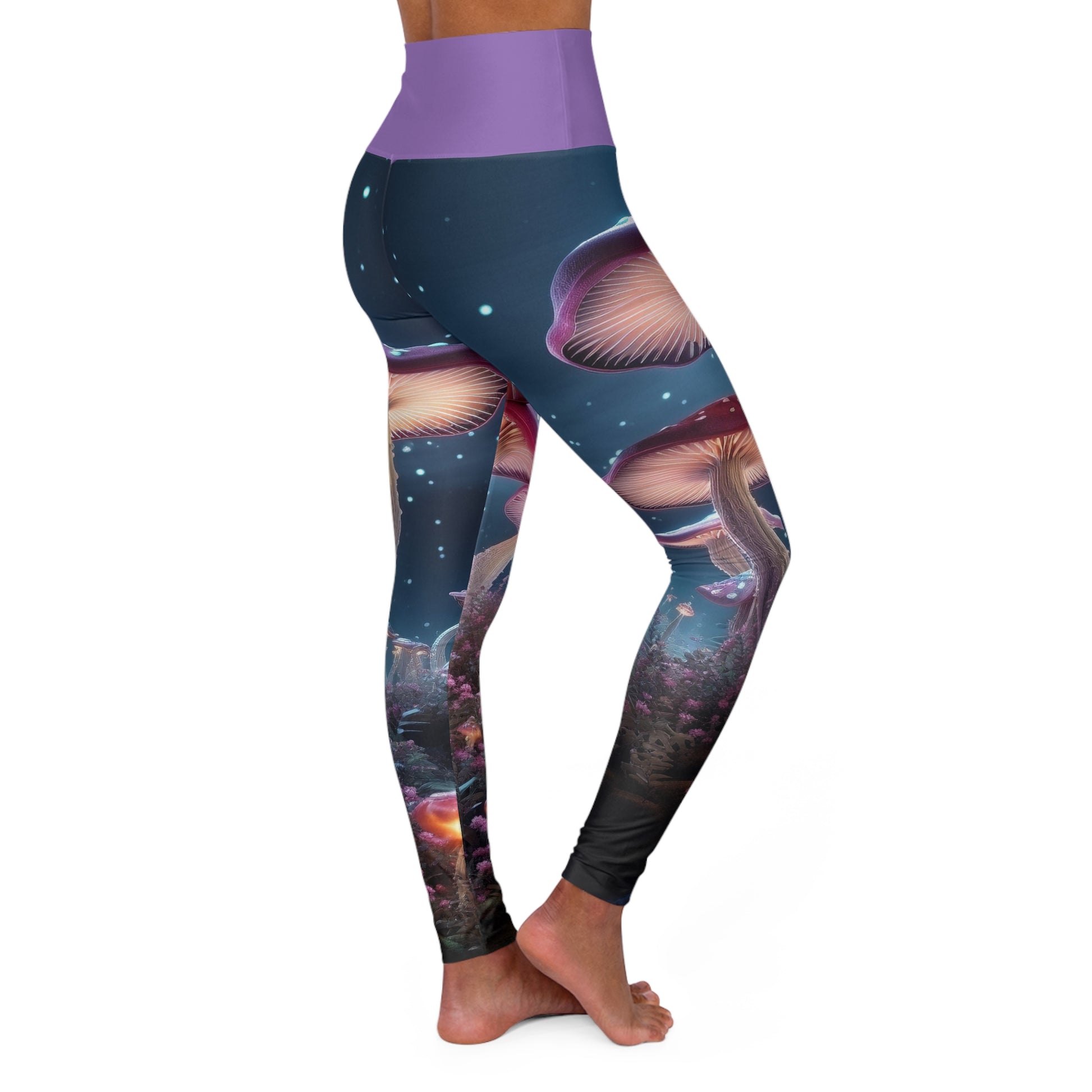 Stylish High Waisted Yoga Leggings with Psychedelic Mushrooms pattern created by AI Art!