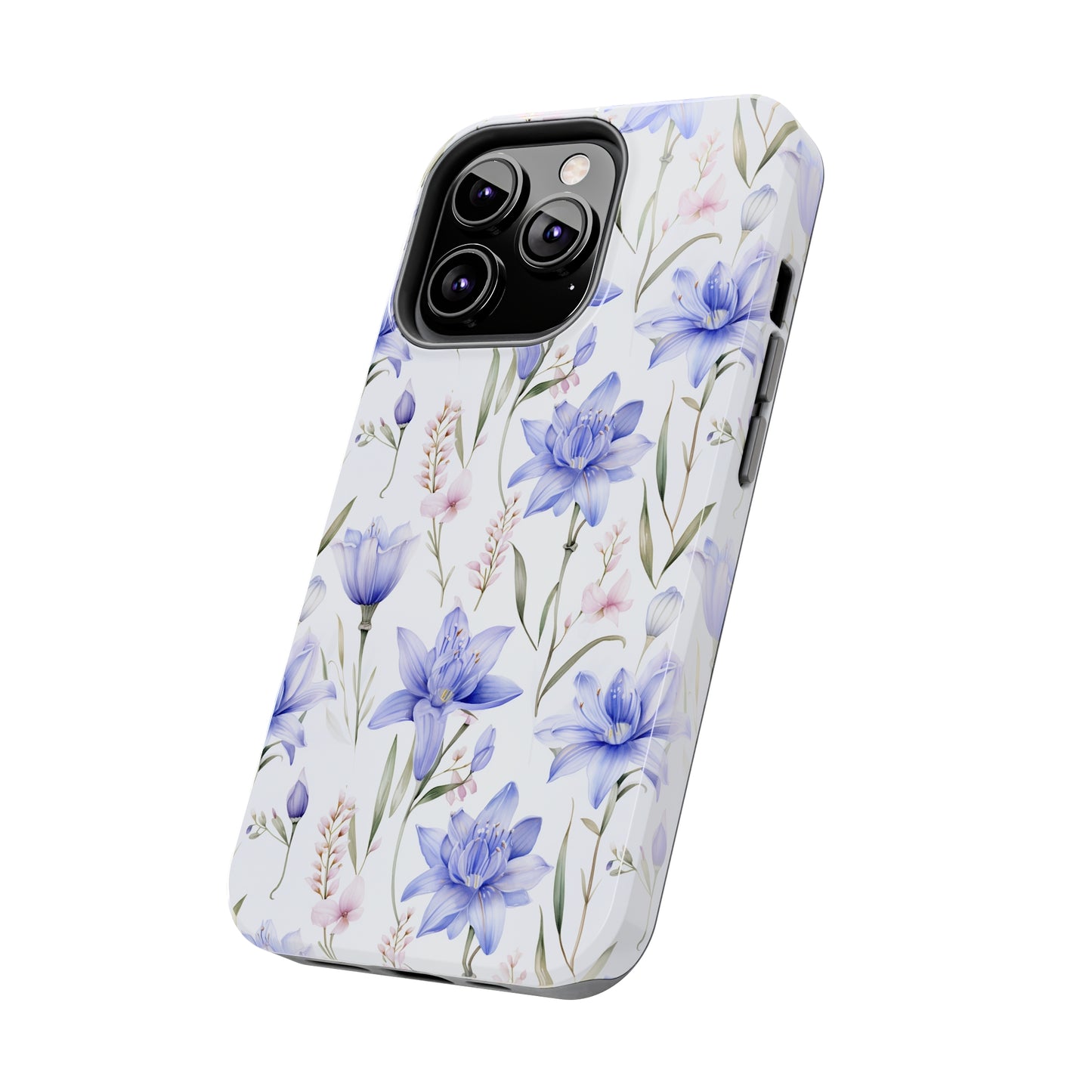 AI Bluebell Pattern Phone Case for iPhone - Lightweight, Impact Resistant, Wireless Charging Compatible