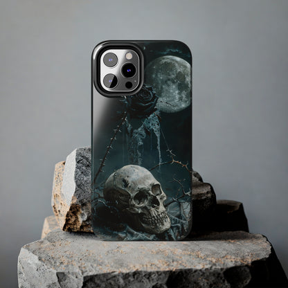 Gothic Skull and Black Rose Phone Case for iPhone - Lightweight, Impact Resistant, Wireless Charging Compatible