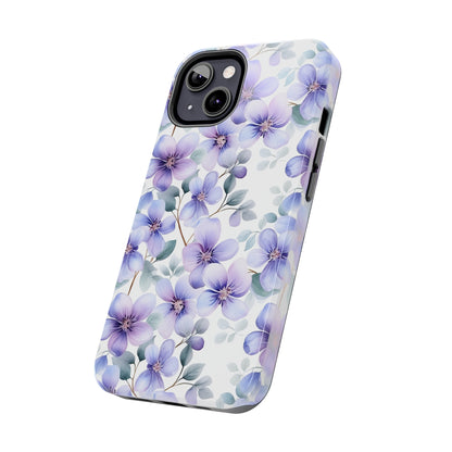 AI Violets Floral Pattern Phone Case for iPhone - Lightweight, Impact Resistant, Wireless Charging Compatible