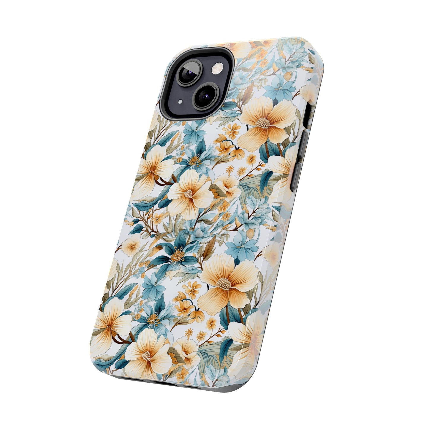 AI Magnolias Floral Pattern Phone Case for iPhone - Lightweight, Impact Resistant, Wireless Charging Compatible