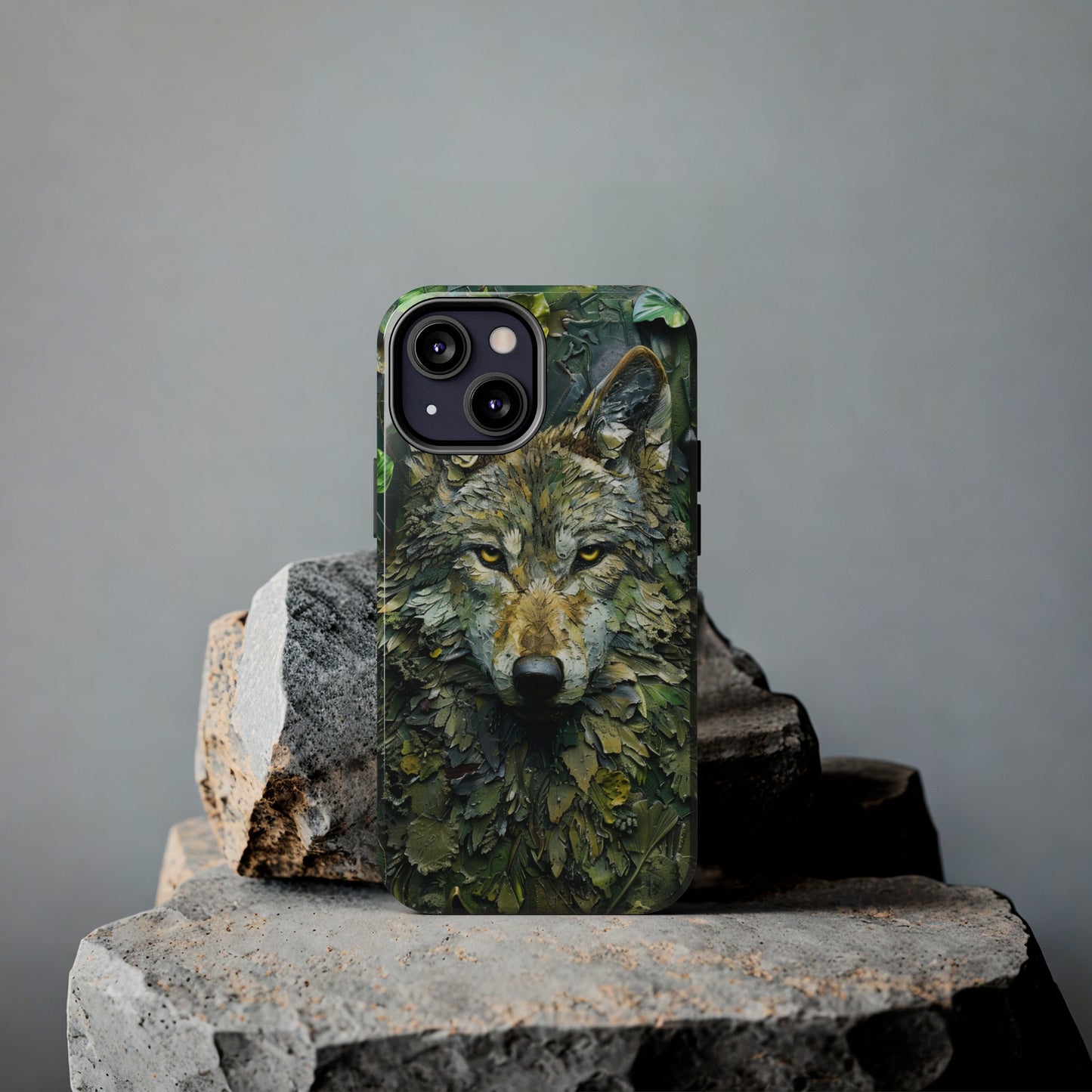 The Arte Povera Style Wolf Head Phone Case for iPhone - Lightweight, Impact Resistant, Wireless Charging Compatible