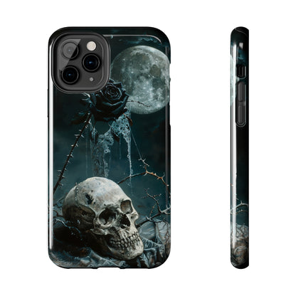 Gothic Skull and Black Rose Phone Case for iPhone - Lightweight, Impact Resistant, Wireless Charging Compatible