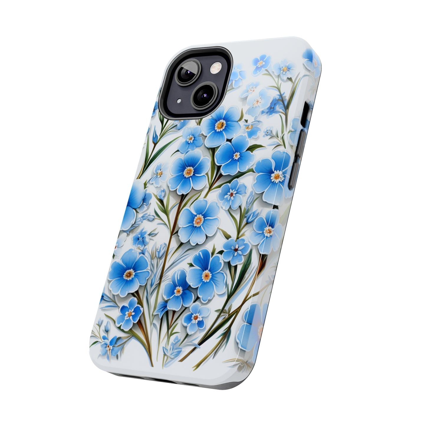 AI Forget Me Nots Flower Pattern Phone Case for iPhone - Lightweight, Impact Resistant, Wireless Charging Compatible