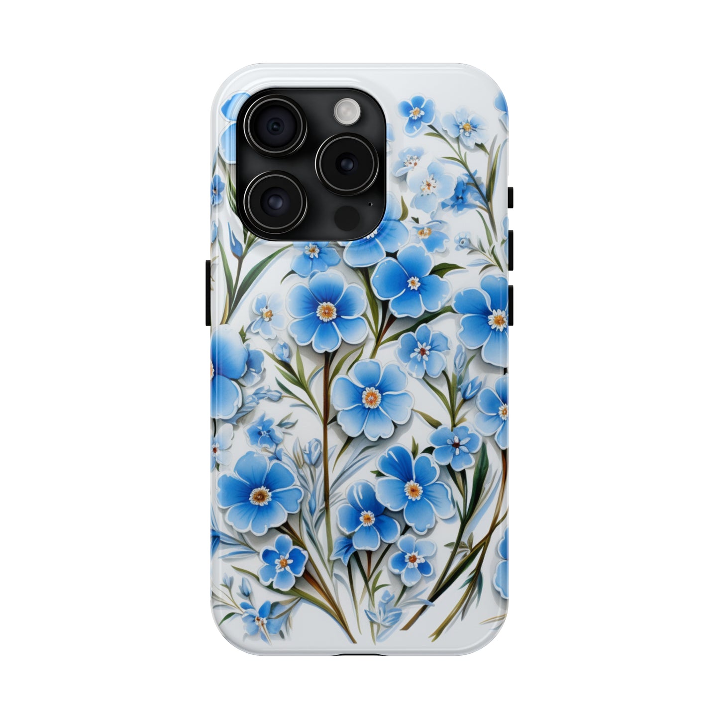 AI Forget Me Nots Flower Pattern Phone Case for iPhone - Lightweight, Impact Resistant, Wireless Charging Compatible