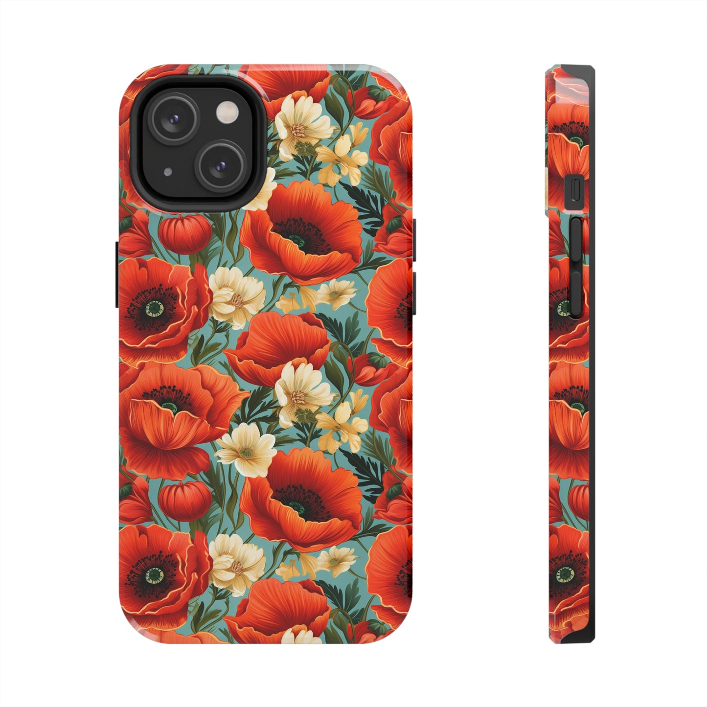 AI Poppies Floral Pattern Phone Case for iPhone - Lightweight, Impact Resistant, Wireless Charging Compatible