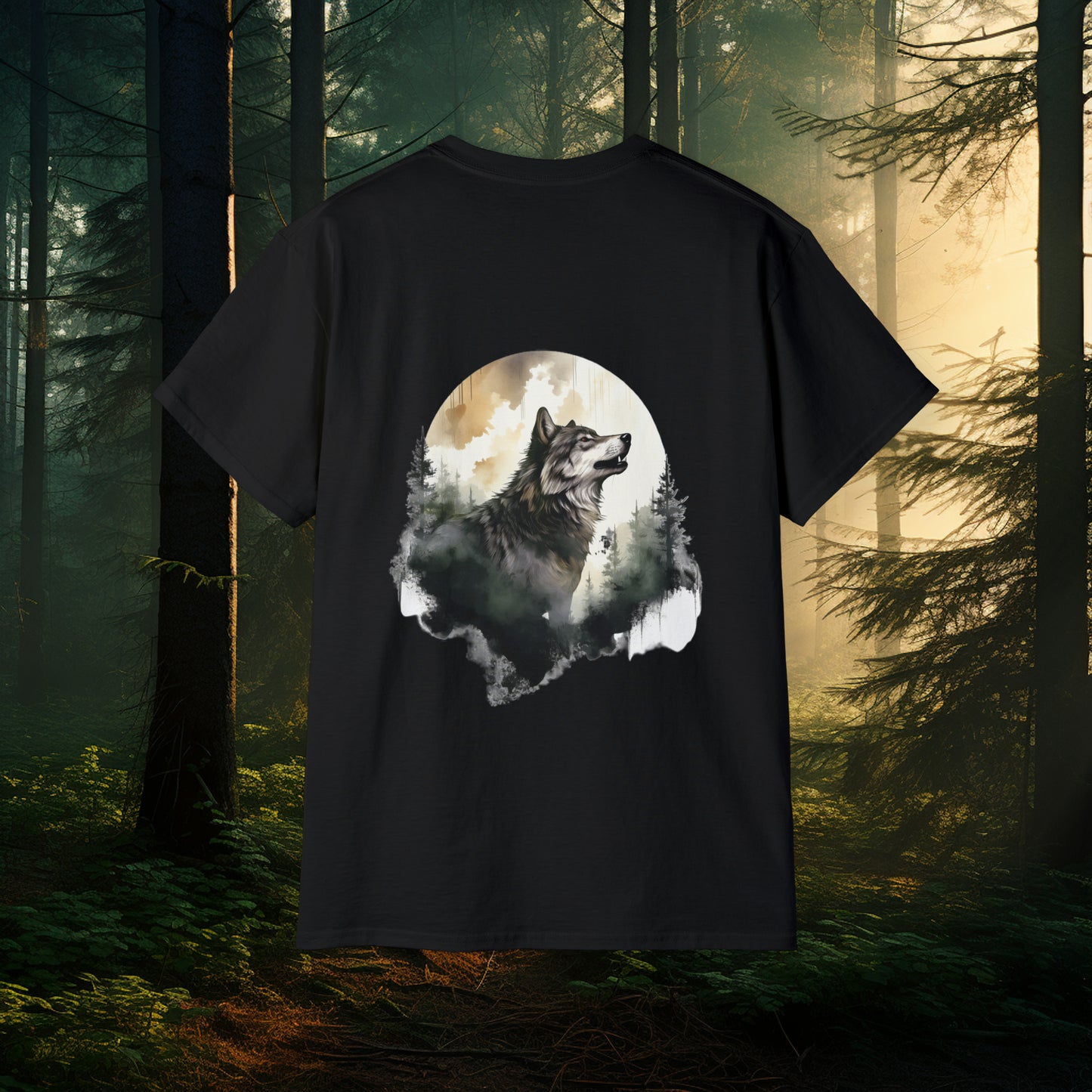 Unisex Ultra Cotton Tee - Dual Wolf Design, Mythical Creatures, Wolf Lover Shirt