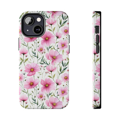 AI Cosmos Flower Pattern Phone Case for iPhone - Lightweight, Impact Resistant, Wireless Charging Compatible