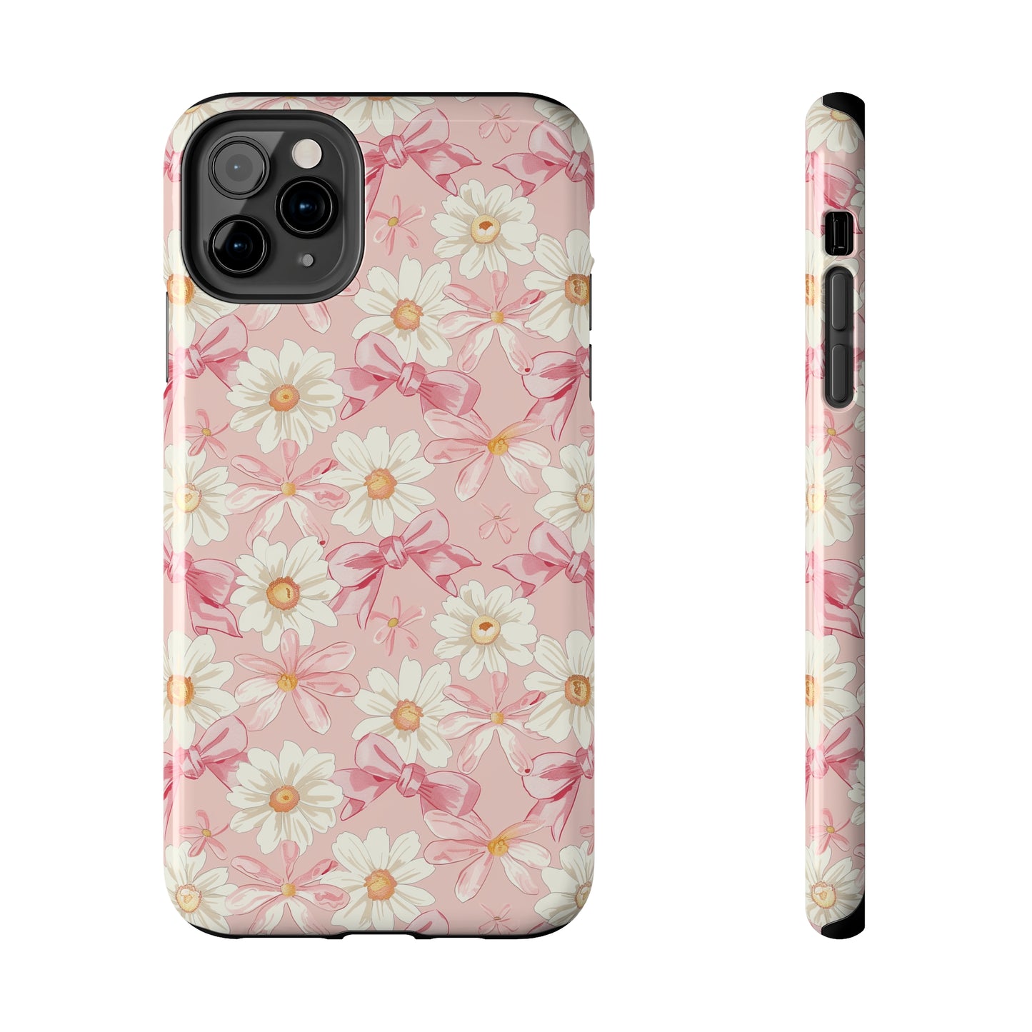 Daisies and Pink Bows Phone Case for iPhone - Lightweight, Impact Resistant, Wireless Charging Compatible