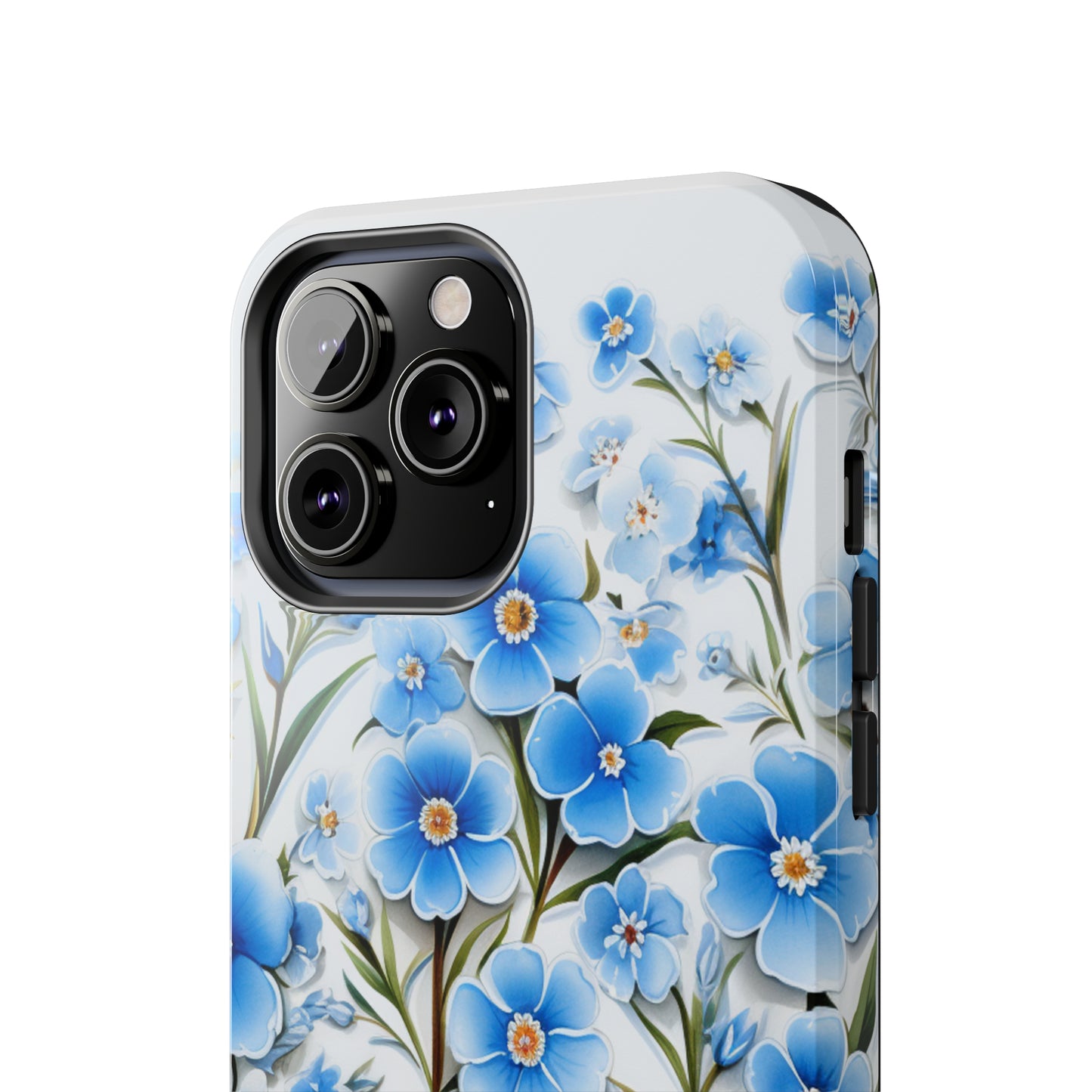 AI Forget Me Nots Flower Pattern Phone Case for iPhone - Lightweight, Impact Resistant, Wireless Charging Compatible