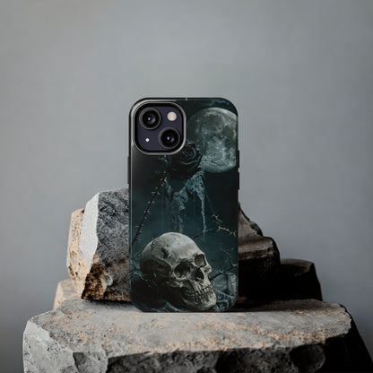 Gothic Skull and Black Rose Phone Case for iPhone - Lightweight, Impact Resistant, Wireless Charging Compatible