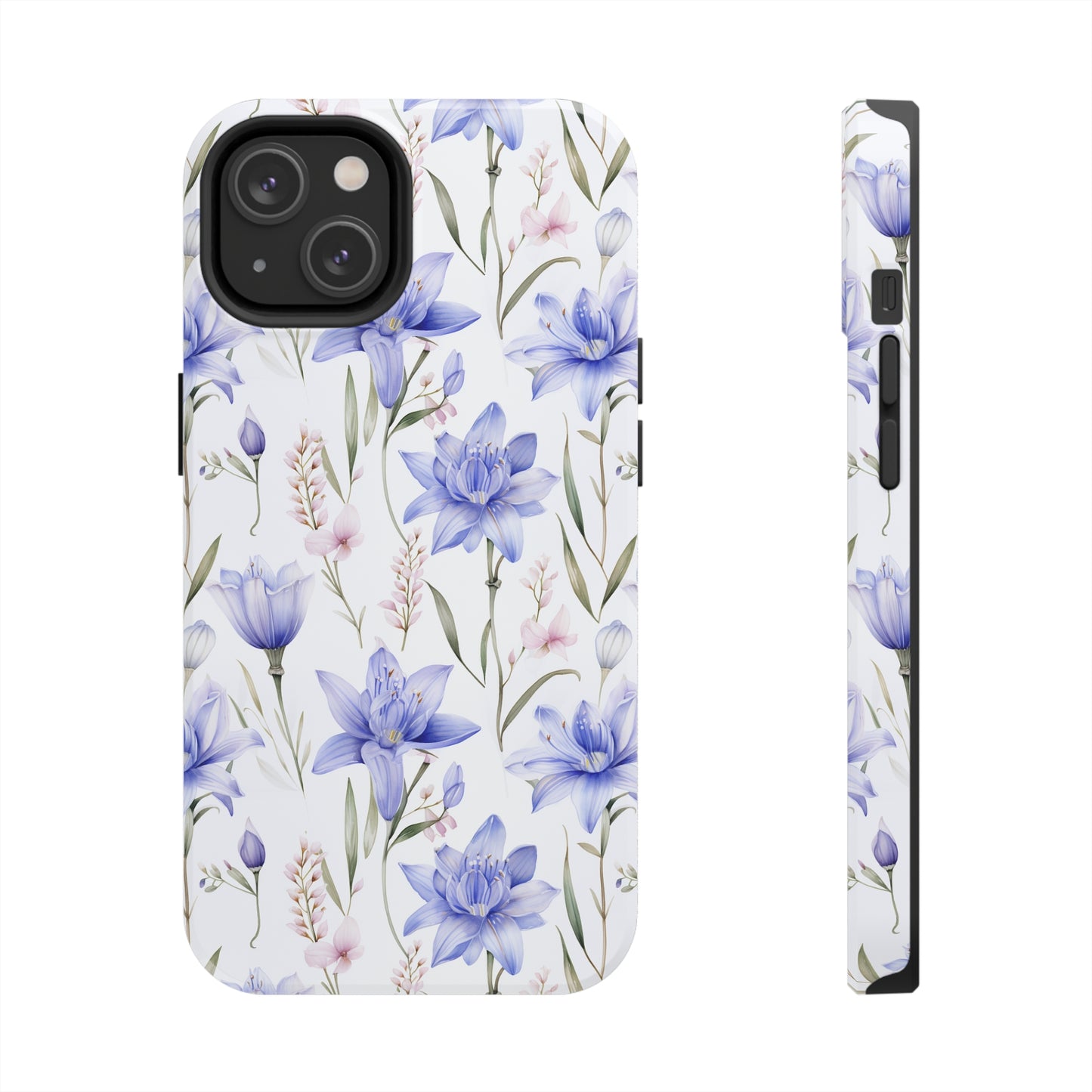 AI Bluebell Pattern Phone Case for iPhone - Lightweight, Impact Resistant, Wireless Charging Compatible