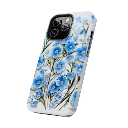 AI Forget Me Nots Flower Pattern Phone Case for iPhone - Lightweight, Impact Resistant, Wireless Charging Compatible